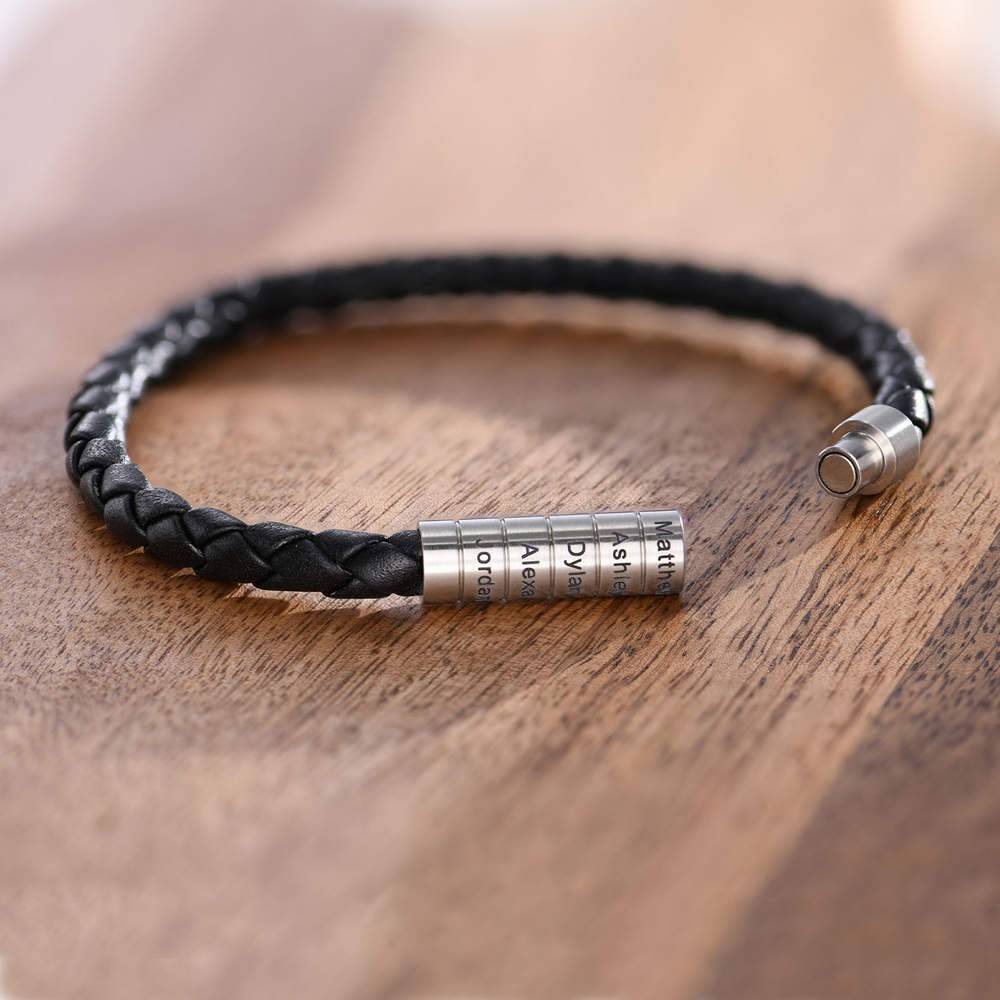 Men's Engraved Braided Leather Bracelet