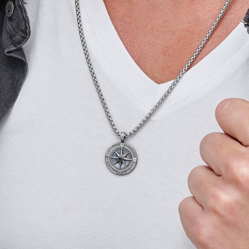 Personalized Compass Necklace - Silver-7 product photo