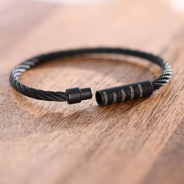 Twisted Steel Heart Cable Initial Bracelet