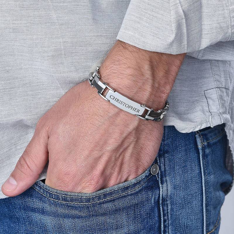 Mens metal bracelet deals engraved